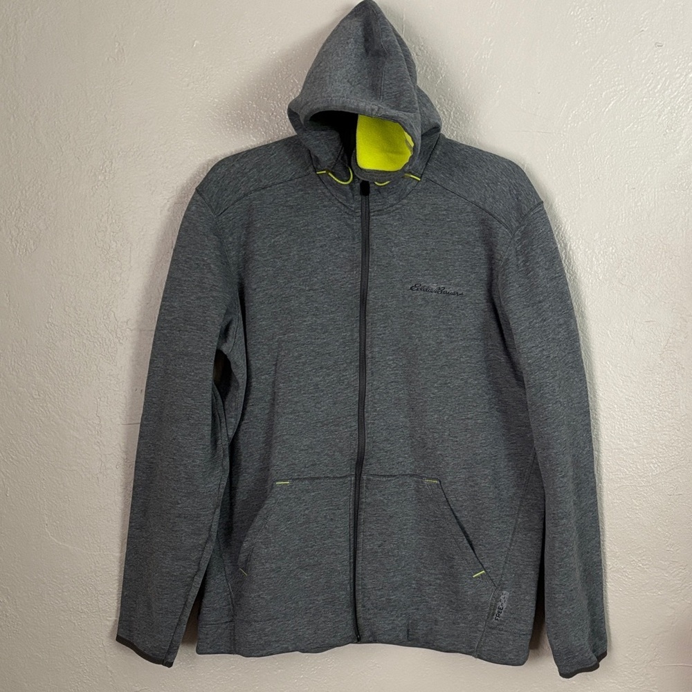 Eddie Bauer Full Zip Hoodie Outdoors Adventure Mens Large Gray/Lime